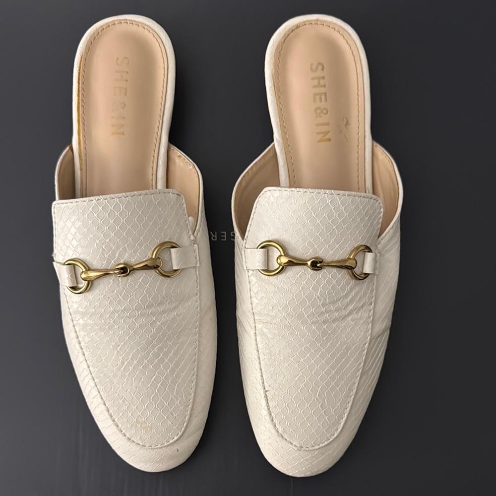 SHEIN Cream/White Loafers with Gold Accent